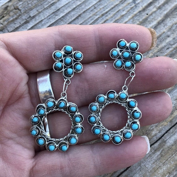 Navajo Turquoise Silver Petit Point Dangle Earrin… - image 3