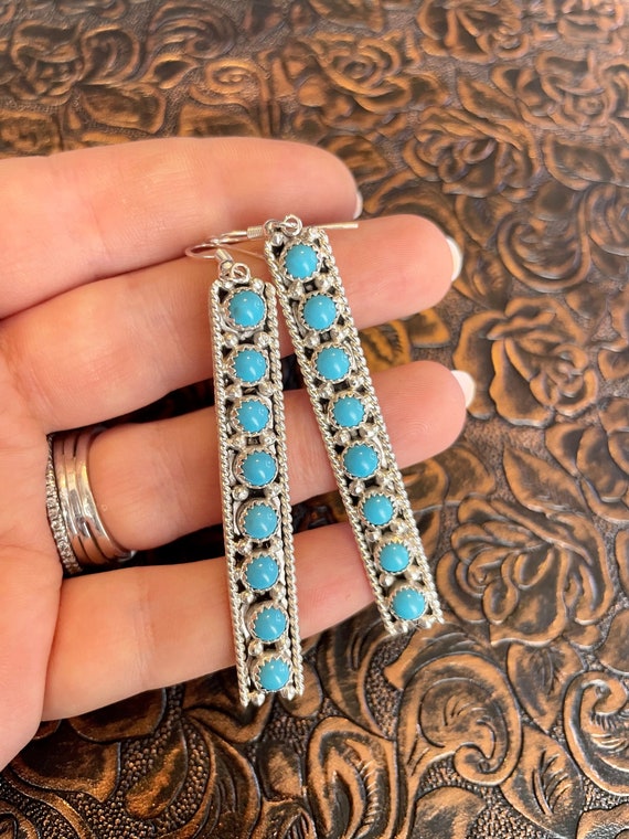 Navajo Sterling Silver & Turquoise Dangle Earrings - image 3