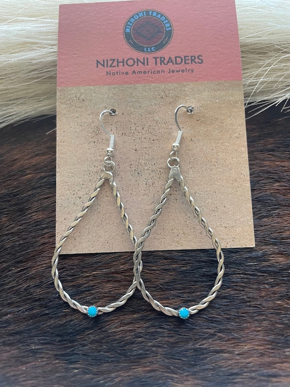Navajo Sterling Silver & Turquoise Rope Style Earr