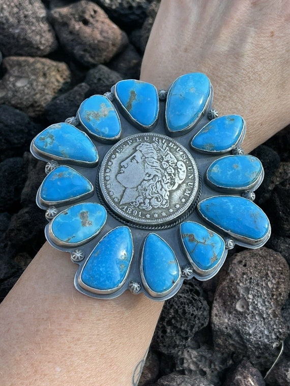 Gorgeous Navajo Sterling Silver Coin & Kingman Tu… - image 2