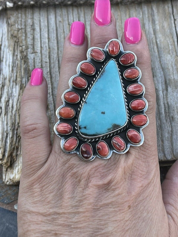 Navajo Cluster Fox Turquoise Spiny Sterling Silve… - image 2