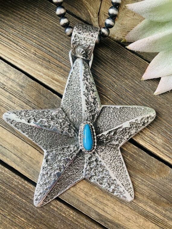 Navajo Turquoise & Sterling Silver Tufa Cast Star 