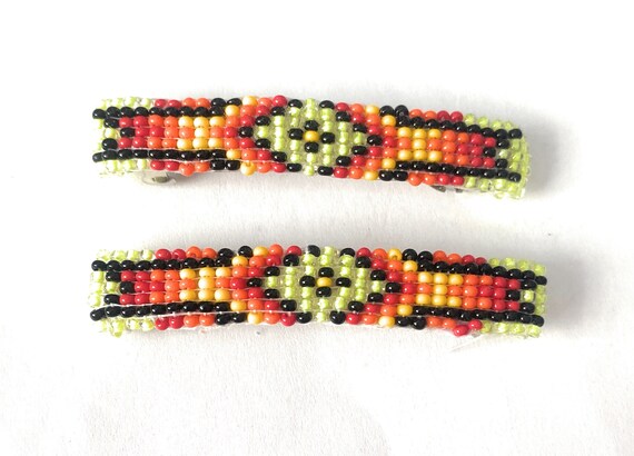 Navajo Handmade Beaded Barrette Set - Etsy display picture 3
