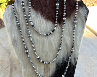 Navajo 4mm Pearl Sterling Silver & White Buffalo Beaded Necklace 16-36”