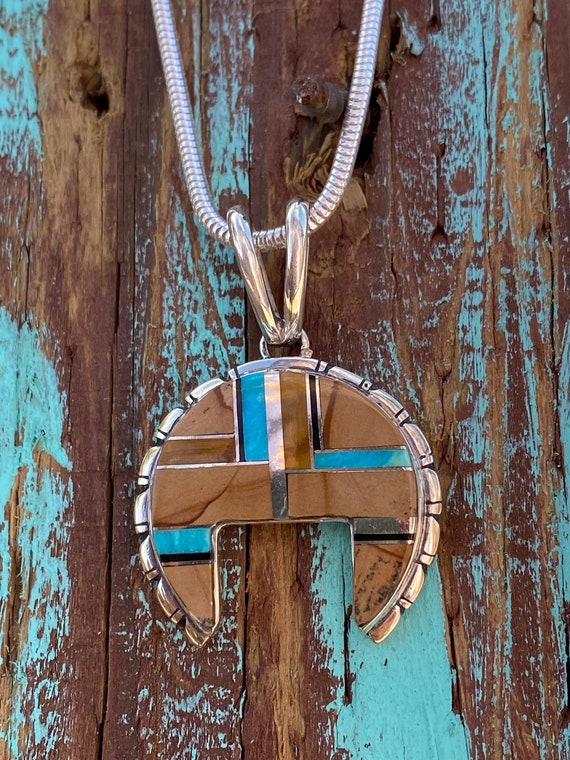 Navajo Turquoise, Onyx, Petrified Wood Pendant