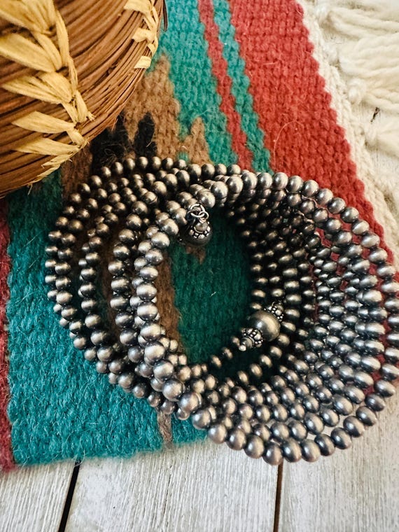 Handmade Sterling Silver Beaded Wrap Bracelet - image 4