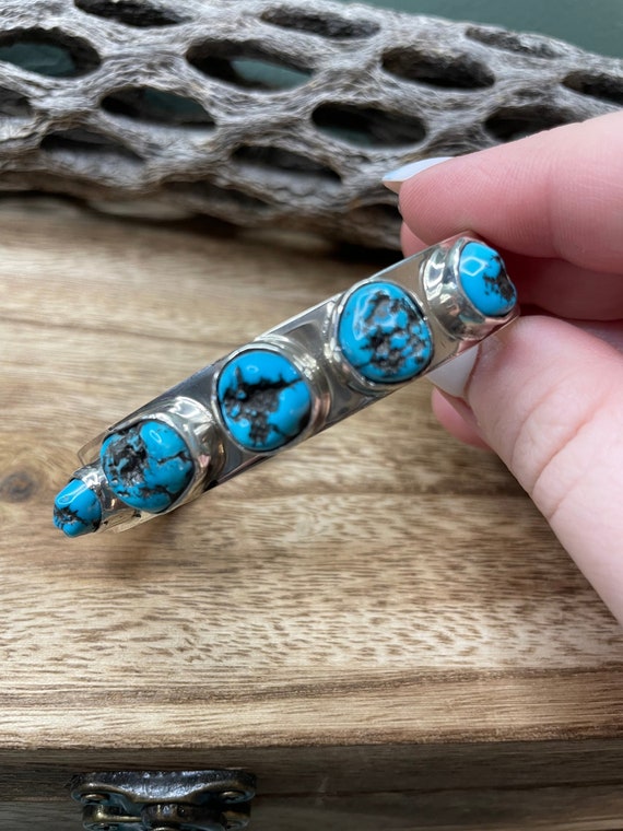 Navajo Sterling Silver 5 Stone Turquoise Cuff Chi… - image 4