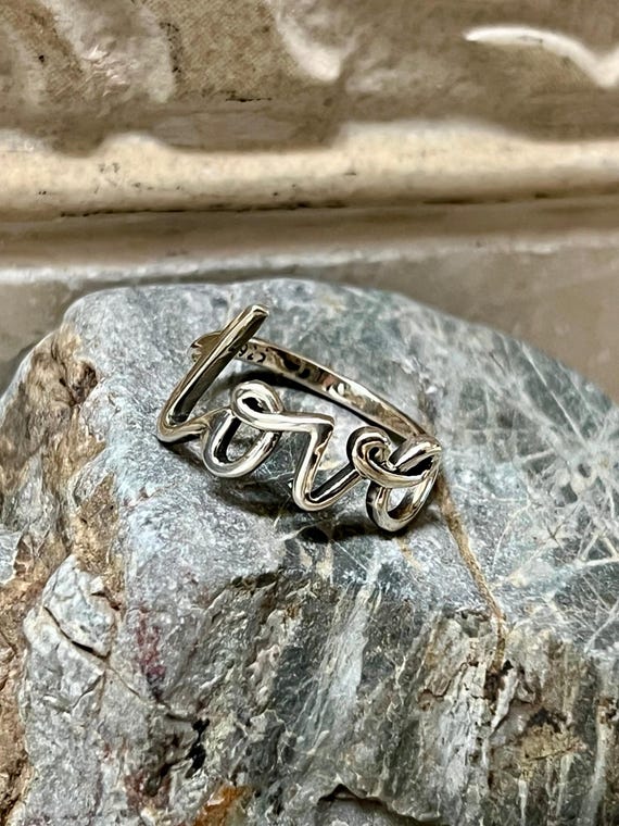 Cursive Love Sterling Silver Ring - image 1