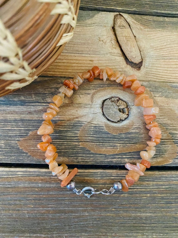 Navajo Carnelian & Sterling Silver Beaded Bracelet - image 1