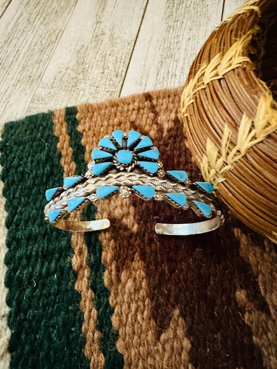 Zuni Sterling Silver & Turquoise Cluster Cuff Bra… - image 2