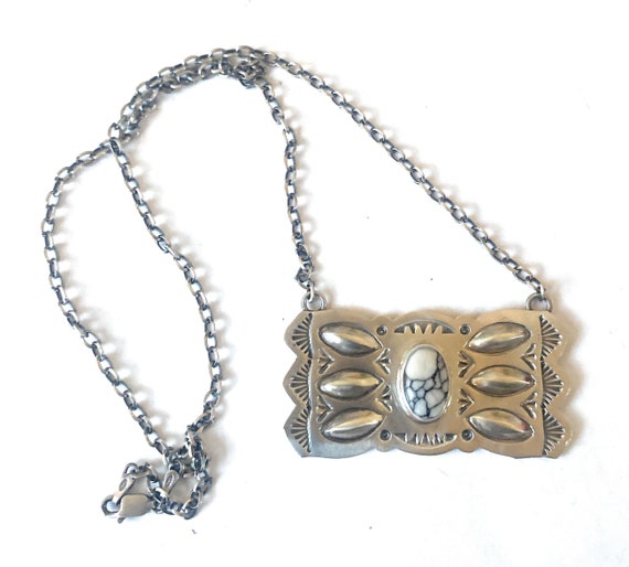 Navajo Sterling Silver & White Buffalo Necklace S… - image 8