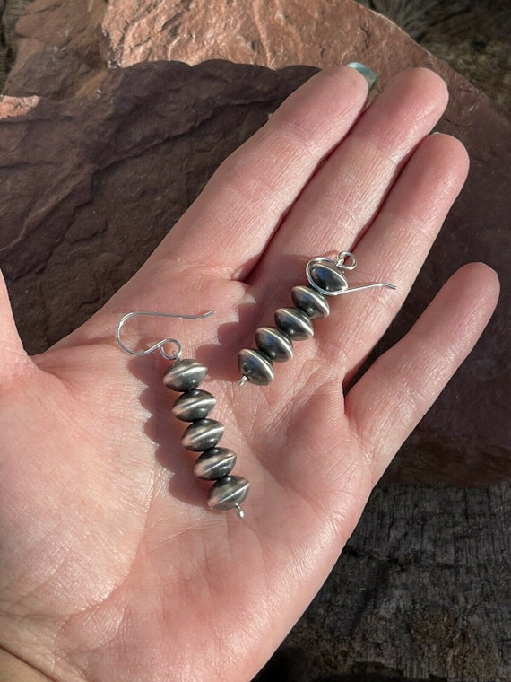 Navajo Sterling Silver Disk Bead Dangle Earrings - image 1