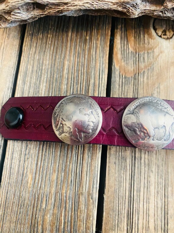 Navajo Buffalo Nickel and Brown Leather Bracelet - image 6