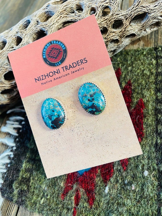 Navajo Turquoise & Sterling Silver Stud Earrings - image 4