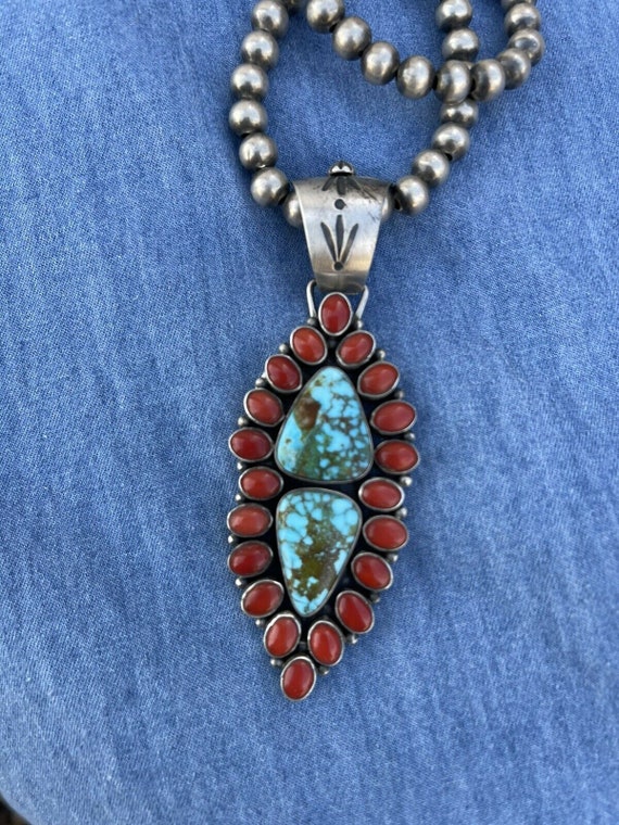 Navajo Sterling 2 Stone Kingman Web Turquoise & R… - image 5