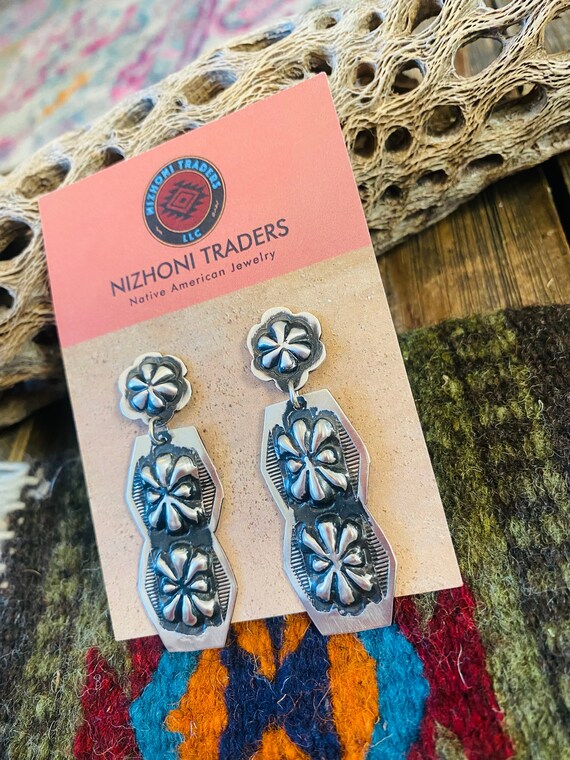 Navajo Sterling Silver Concho Dangle Earrings By … - image 5