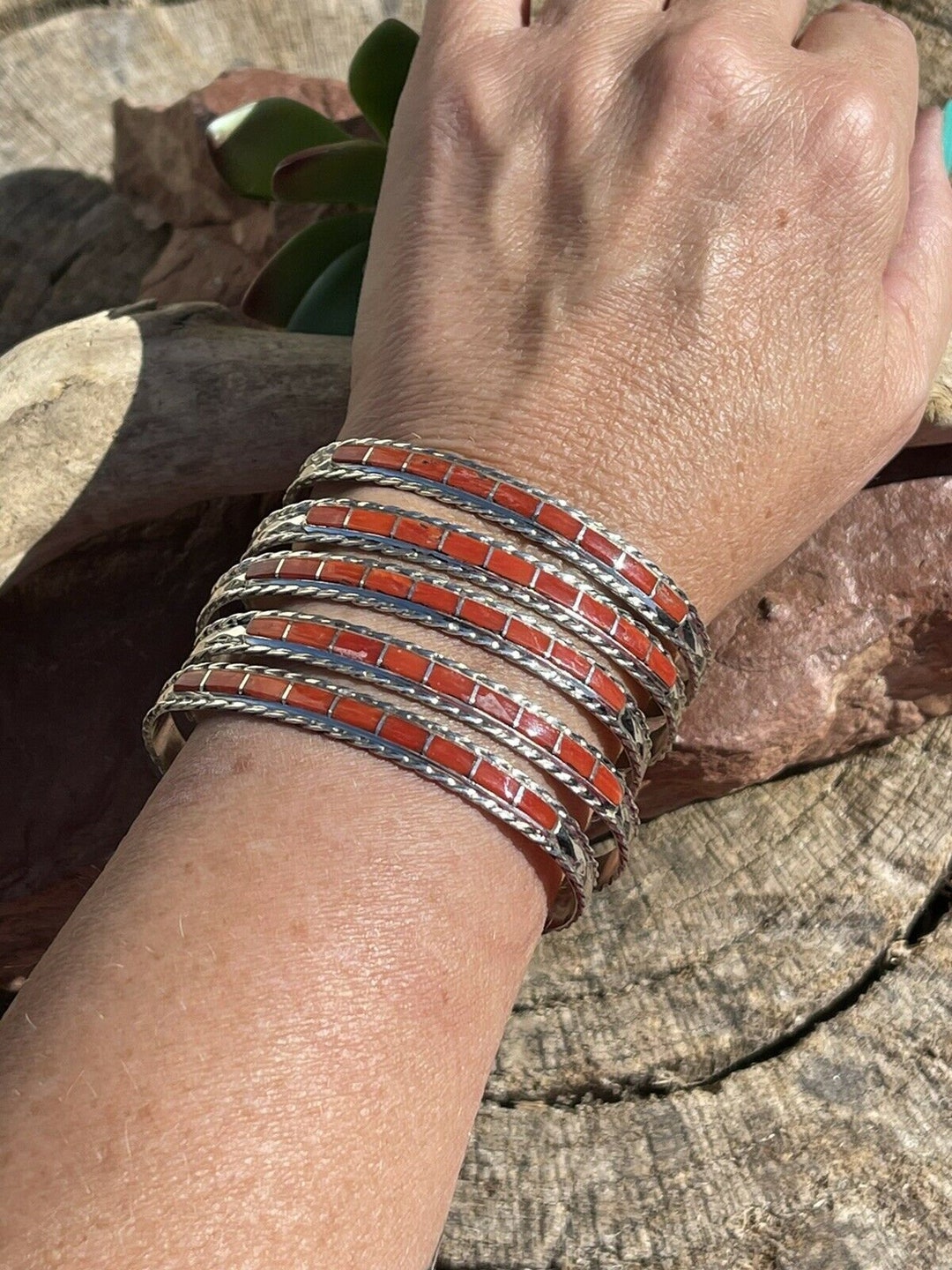 Navajo Sterling Silver & Red Coral Cuff Bracelet Signed - Etsy
