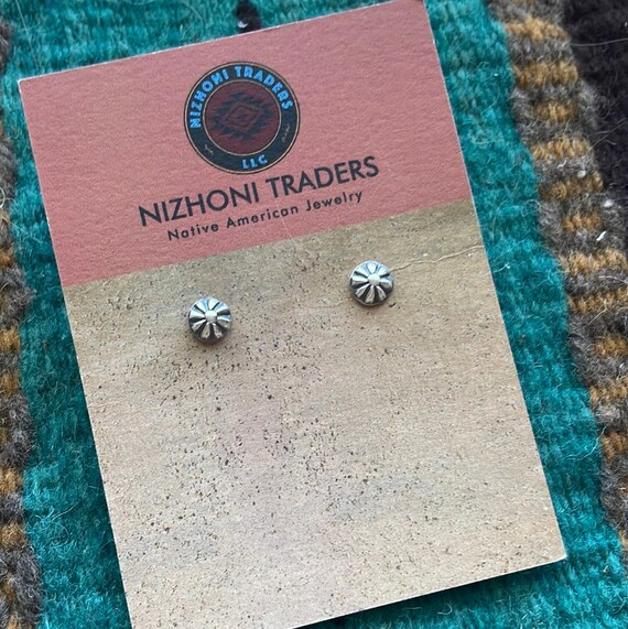 Navajo Sterling Silver 1/4” Concho Star Stud Earr… - image 2