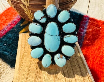 m*a様 ナバホ族 ロザーナ ウィリアム作 ターコイズ クラスターシルバーリング m*a様 ナバホ族 ロザーナ ウィリアム作 ターコイズ クラスターシルバー