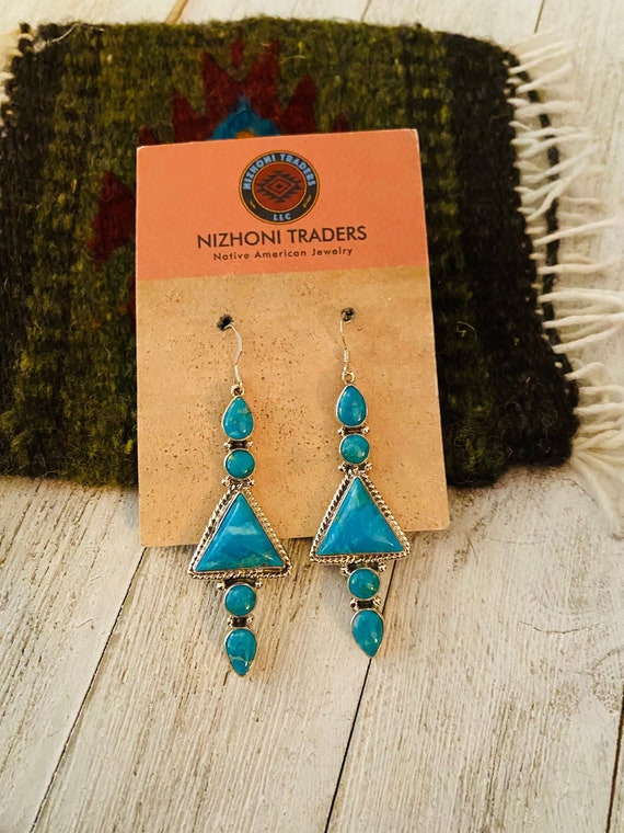 Navajo Turquoise & Sterling Silver Dangle Earrings - image 1