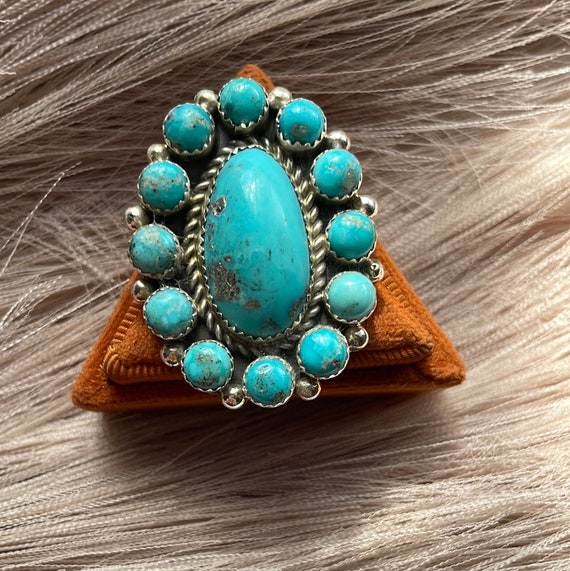 Navajo Turquoise & Sterling Silver Ring Size 9 Si… - image 3