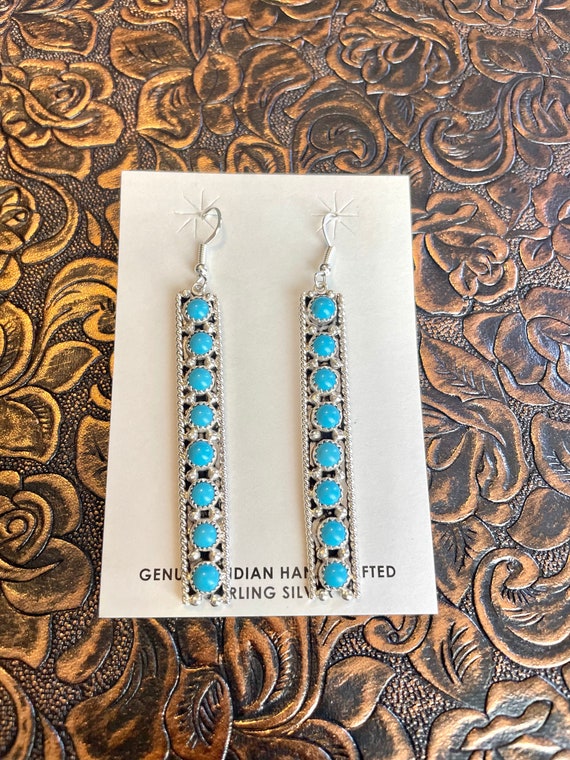 Navajo Sterling Silver & Turquoise Dangle Earrings - image 1