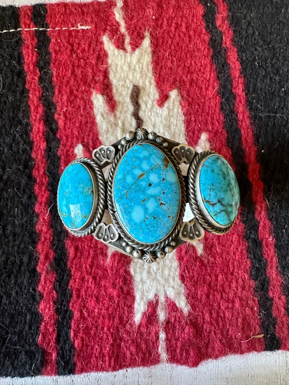 Navajo Kingman Turquoise & Sterling Silver 3 Ston… - image 1