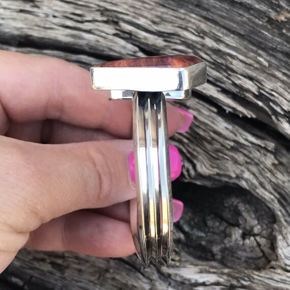 Navajo Spiny Oyster & Sterling Silver Bracelet Cu… - image 5