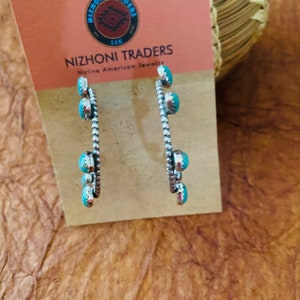 Navajo Sterling Silver & Turquoise Hoop Earrings image 4