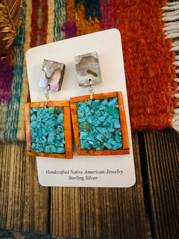 Handcrafted Multi Stone Inlay Dangle Earrings - image 5