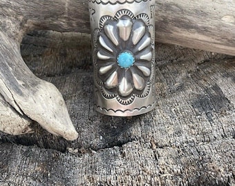 Vintage Navajo Sterling Silver 925 Turquoise Fluted Concho  display picture 3