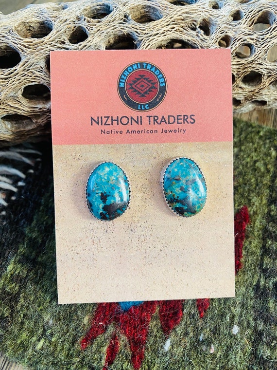 Navajo Turquoise & Sterling Silver Stud Earrings - image 1
