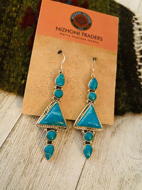 Navajo Turquoise & Sterling Silver Dangle Earrings - image 5