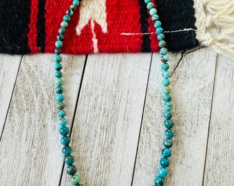 Navajo Turquoise and Sterling Silver Beaded Necklace 18”