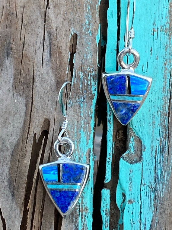 Navajo Lapis, Turquoise, Blue Mini Triangle Dangl… - image 2