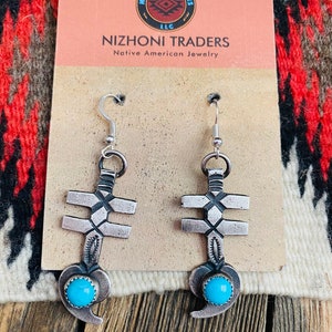 Navajo Turquoise & Sterling Silver Dangle Earrings By Kevin Billah