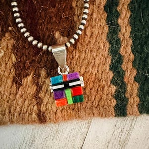 Handcrafted Multi Stone & Sterling Silver Inlay Double Sided Pendant
