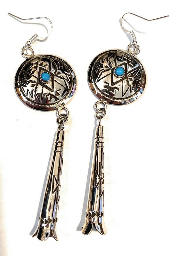 Navajo Turquoise & Sterling Silver Concho Dangle … - image 7