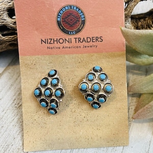 Zuni Sterling Silver & Turquoise Snake Eye Style Dangle Earrings