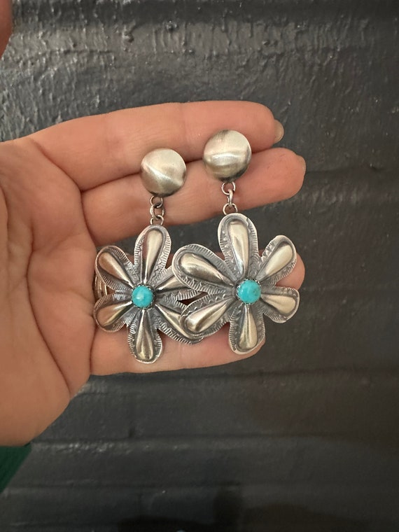 Navajo Sterling Silver & Turquoise Concho Dangle … - image 4