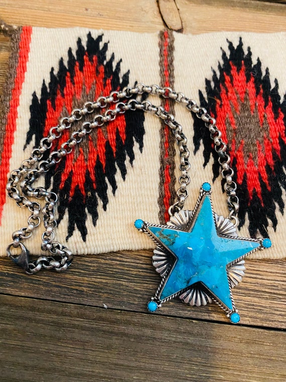 Navajo Turquoise & Sterling Silver Star Necklace … - image 5