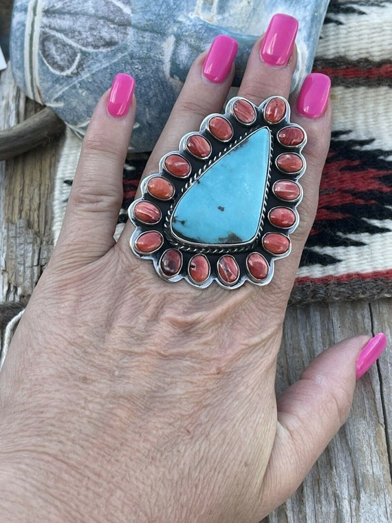 Navajo Cluster Fox Turquoise Spiny Sterling Silve… - image 5