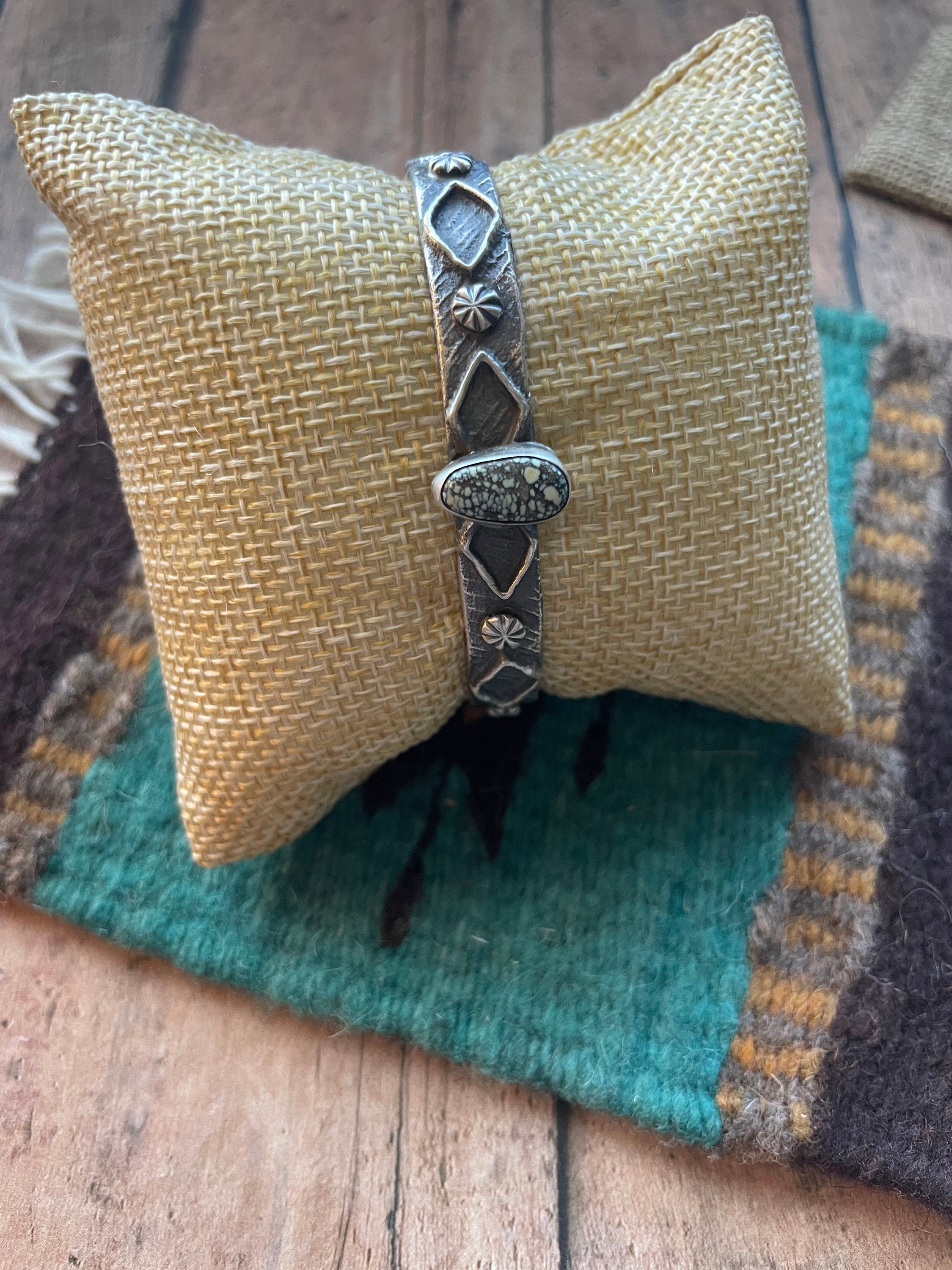 Famous Female Artist Native American Navajo Jeanette Dale Red Mountain Turquoise Silver Bracelet Famous Female Artist Native American Navajo Jeanette Dale Red Mountain Turquoise Silver Bracelet
