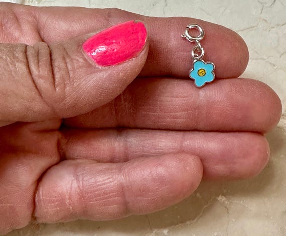 Sterling Silver Blue Flower Charm View 3