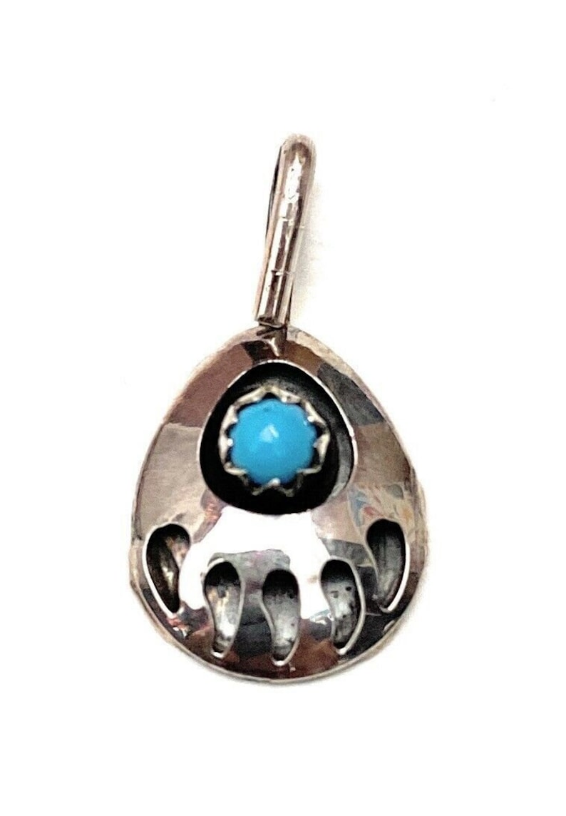 Handcrafted Turquoise & Sterling Silver Bear Paw Pendant - Etsy