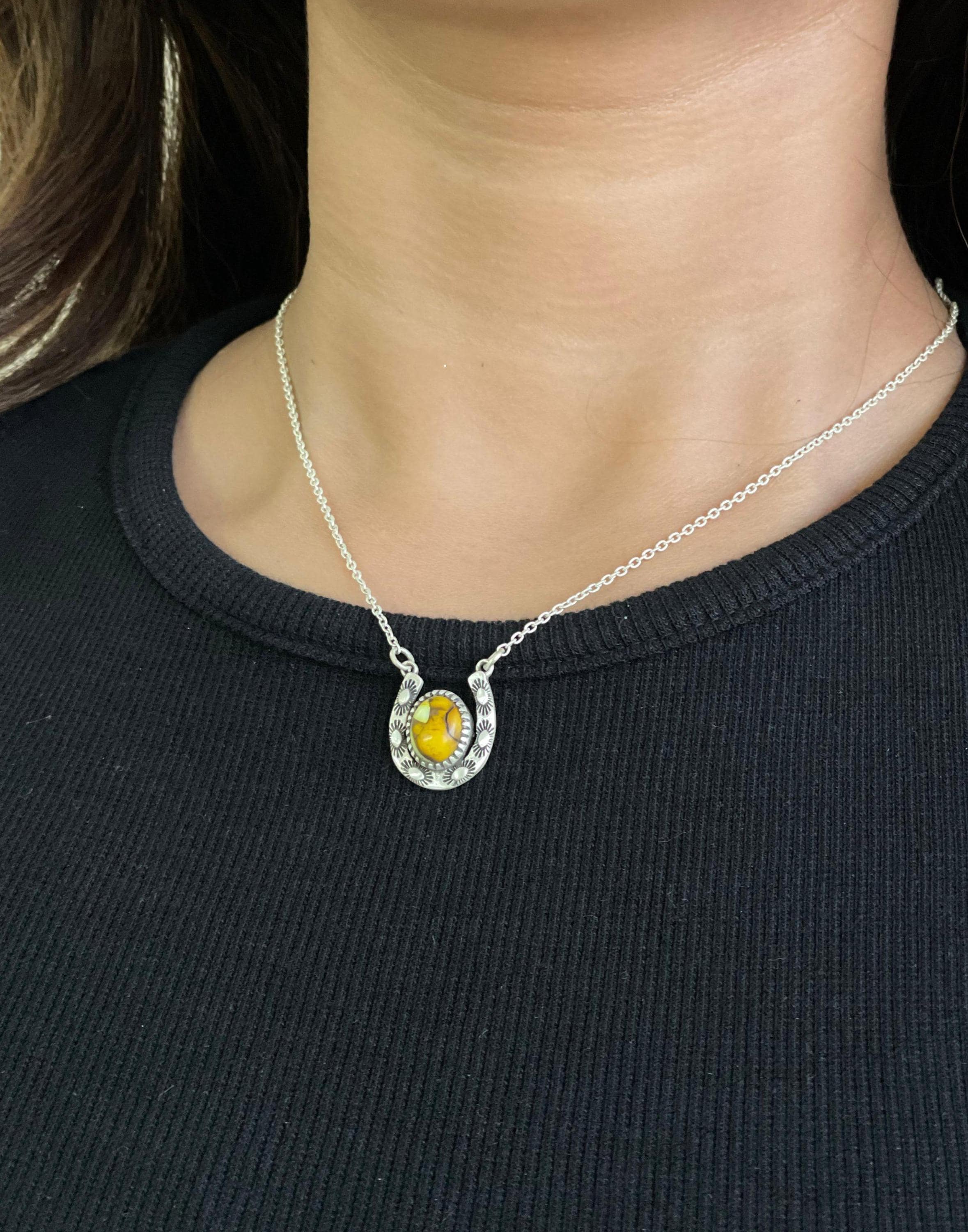 Handmade Sterling Silver Honey Dahlia Horse Shoe Necklace With