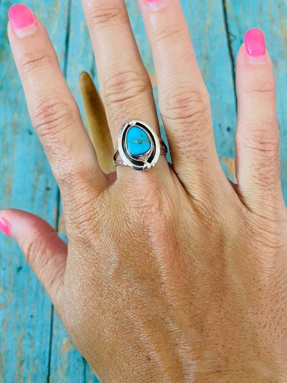 Navajo Kingman Turquoise & Sterling Silver Ring S… - image 6