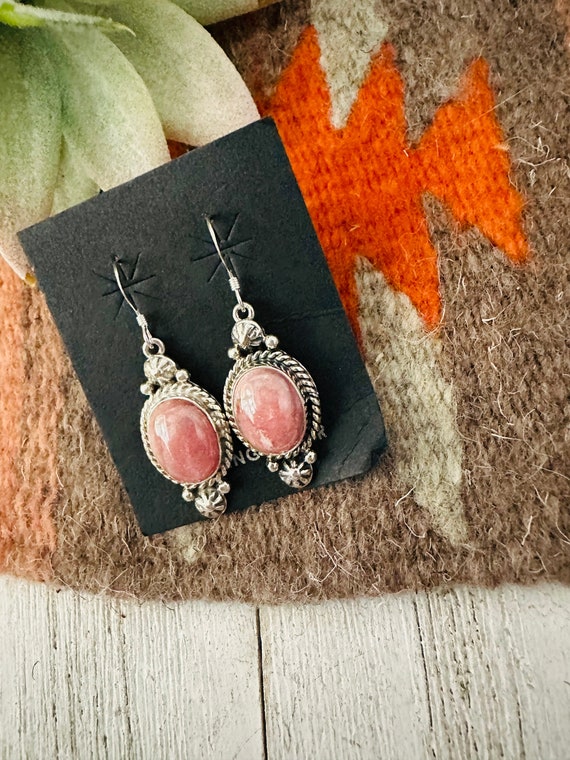 Navajo Rhodochrosite and Sterling Silver Dangle E… - image 4