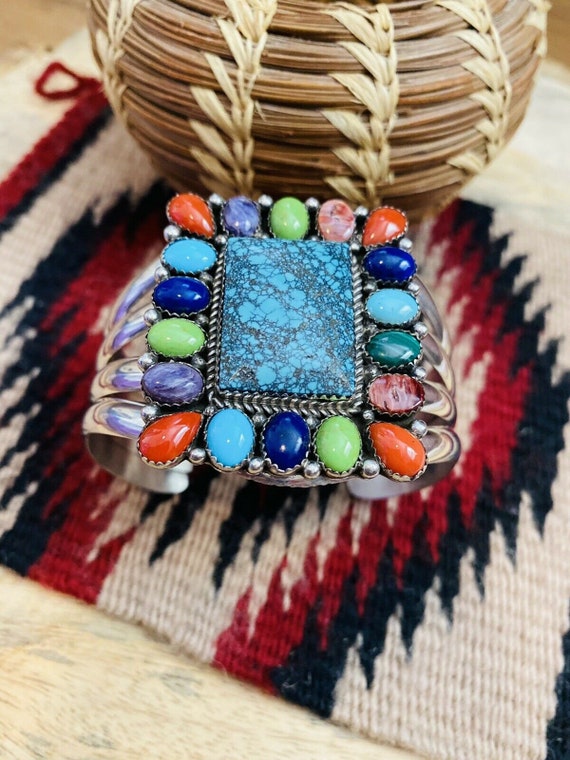 Amazing Navajo Multi Stone & Sterling Silver Cuff… - image 2