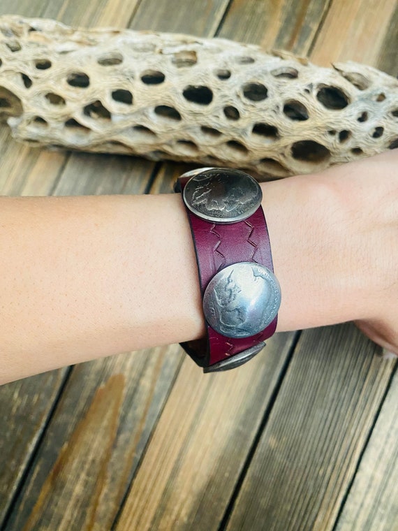 Navajo Buffalo Nickel and Brown Leather Bracelet - image 4